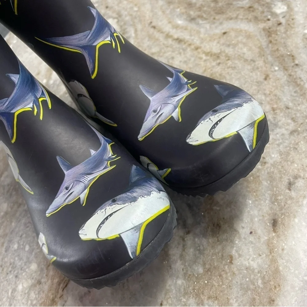 Joules Junior Roll Up Sharks Printed Rubber Rain  Waterproof Boots Kids US 13